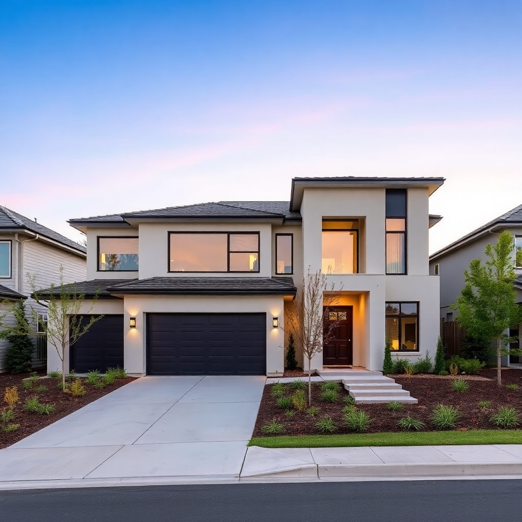 modern luxury residential property exterior with landscaping real estate listing photo