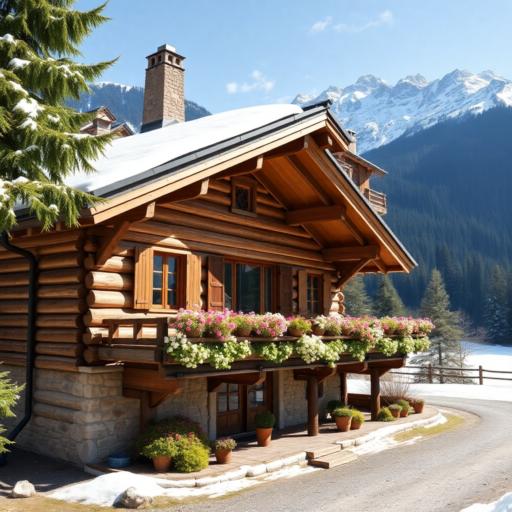 charming swiss mountain cottage chalet exterior with alpine scenery